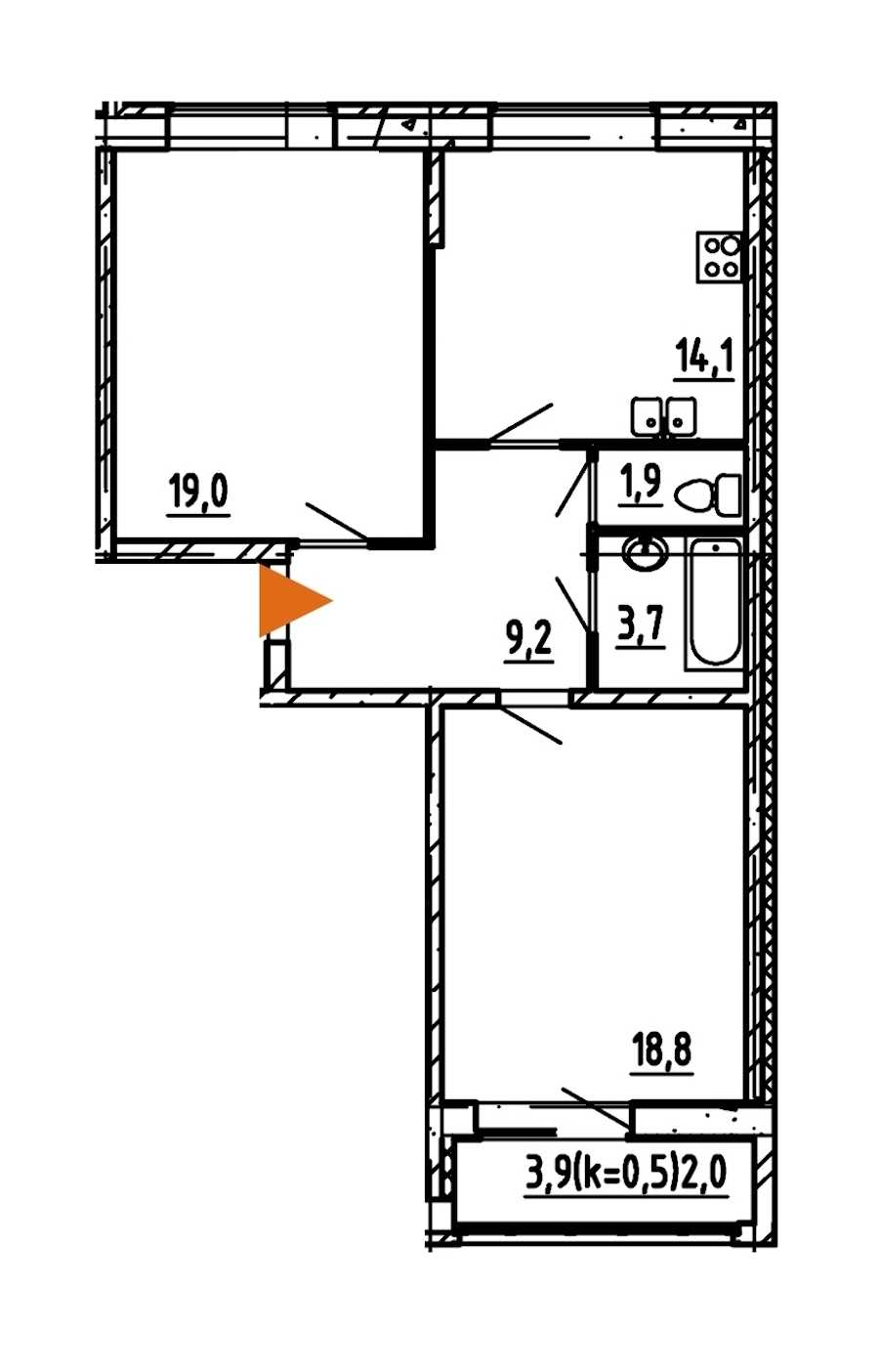 Двухкомнатная квартира в : площадь 68.7 м2 , этаж: 4 – купить в Санкт-Петербурге